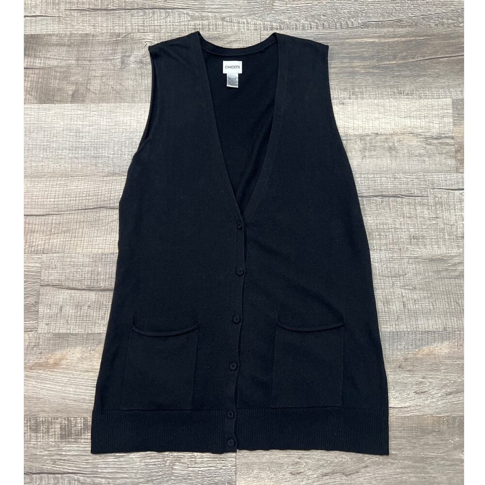 Chicos Rabbit Hair Blend Cardigan Sweater‎ Vest Size 2 Medium Black Minimalist